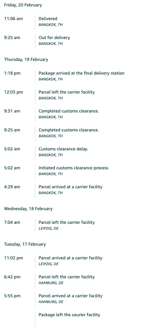 Package tracking จาก Amazon.it